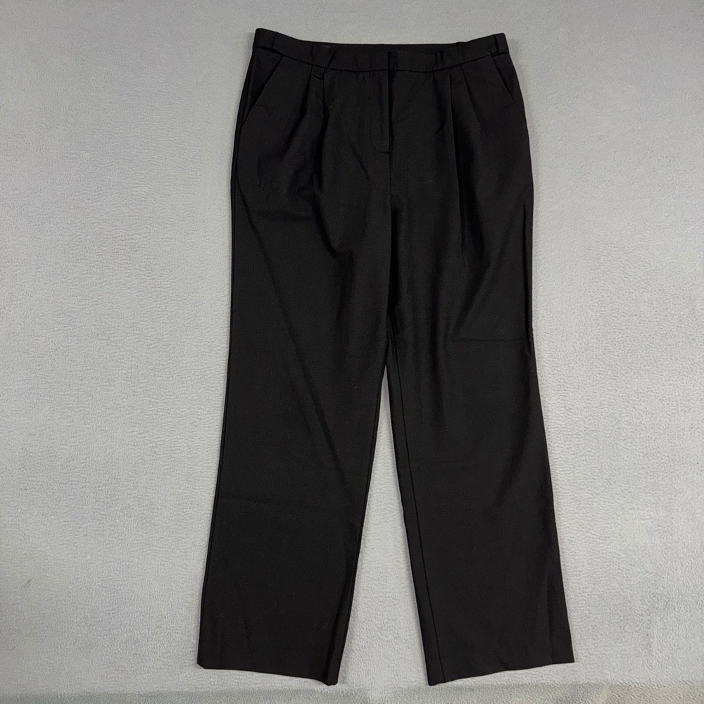 Lands End Pants Womens 14P Black Straight Leg Pleated Wool Blend Trousers Dress
